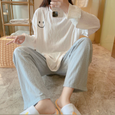 批发梦<b class='q'>记</b> M-5XL 35春季长袖提花棉睡衣家居服套装大码