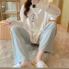 批发梦<b class='q'>记</b> M-5XL 35春季长袖提花棉睡衣大码家居服套装