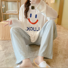 批发梦<b class='q'>记</b> M-5XL 35提花棉睡衣春季长袖家居服套装大码