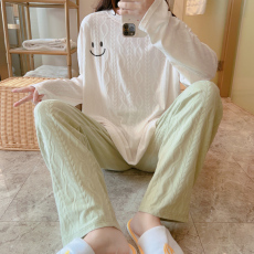 批发梦<b class='q'>记</b> M-5XL 35春季大码提花棉长袖睡衣家居服套装