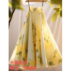 批发<b class='q'>清仓</b>捡漏~专柜外贸女装今年流行漂亮黄色碎花高腰a字伞裙半身裙女