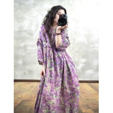 批发新款浪漫花边<b class='q'>拼接</b>印花文艺苎麻国风宽松高级感宽松气质<b class='q'>连衣裙</b>