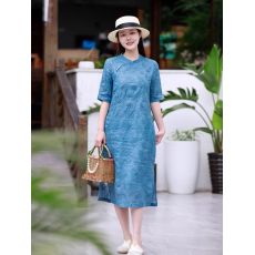 批发精致重工水溶刺绣改良旗袍新中式小立领夏季新款天丝刺绣<b class='q'>连衣裙</b>女