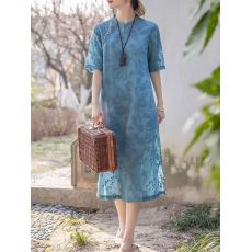 批发精致重工水溶刺绣改良旗袍新中式小立领夏季新款天丝刺绣<b class='q'>连衣裙</b>女