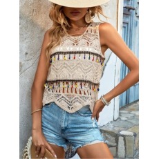 批发<b class='q'>欧美</b>外贸新品亚马逊ebay速卖通夏季背心流苏式手工钩织镂空上衣