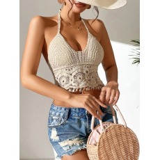 批发<b class='q'>欧美</b>外贸新品亚马逊ebay速卖通钩织镂空吊带流苏短款上衣