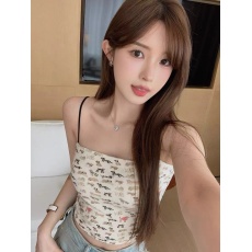 批发DOG FARM 纯欲风印花裹胸吊带 一体式<b class='q'>3D</b>胸垫