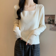 批发实拍 大码女装早春季新款<b class='q'>胖妹妹</b>显瘦针织衫方领百搭休闲纯色上衣