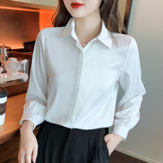 批发长袖衬衫<b class='q'>职业</b>正装大学生面试法式上衣2026春秋心机扣雪纺衫衬衣