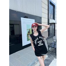 批发韩国T恤女2024夏季运动无袖外穿字母背心宽松美式休闲辣妹上衣