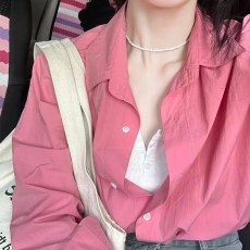 批发2026春秋新款女装粉色长袖衬衫法式小众上衣慵懒风防晒衬衣外套