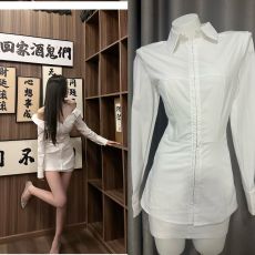 批发一字肩设计感掐腰白色多种穿法<b class='q'>衬衫</b>连衣裙套装女