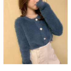 批发圆领黑色毛绒短款小开衫外套女2026冬季新款<b class='q'>韩版</b>加厚御姐时尚上衣