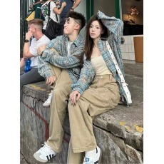 批发大码女装复古刺绣格子长袖衬衫女初秋宽松设计感小众洋气减龄外套