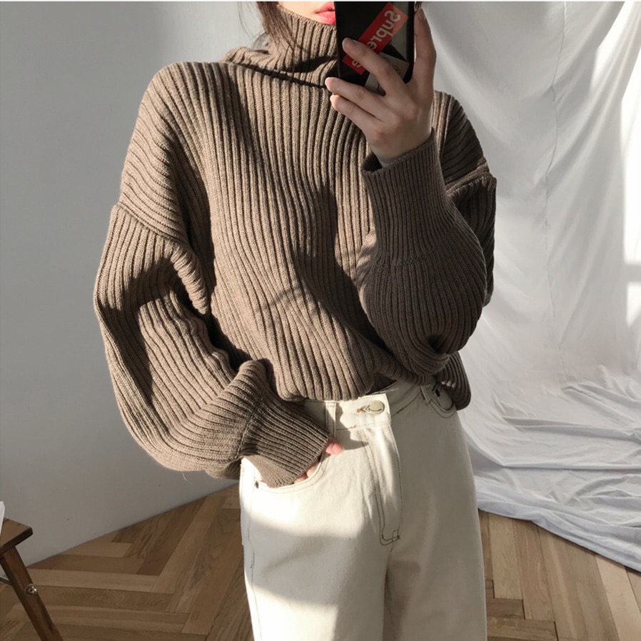 터틀넥 스웨터 코트 가을 겨울 한국 스타일 패션 루즈핏 다용도 외출용 chic 인터넷 유명인 느긋한 바람 긴팔 맨위
