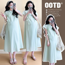 批发实拍<b class='q'>孕妇</b><b class='q'>新中式</b>国风精致薄荷曼波绿色<b class='q'>连衣裙</b>高级感宽松显瘦裙