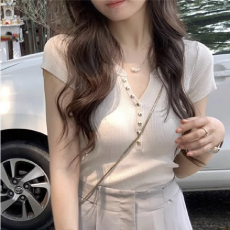 批发粉色冰丝针织短袖t恤女<b class='q'>夏</b>季2026新款体恤显瘦短款正肩甜辣小上衣