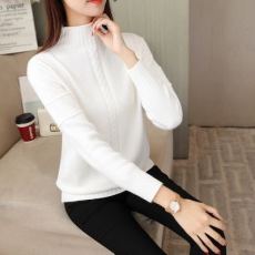 批发半高领套头毛衣女装秋冬季宽松<b class='q'>显瘦</b>纯色麻花打底衫长袖内搭针织衫