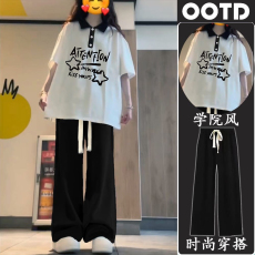 批发230克纯棉双纱女童夏季短袖套装2026新款休闲中大童多巴胺两件套