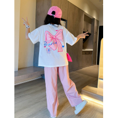 批发230克纯棉双纱女童夏季短袖套装2026新款休闲中大童多巴胺两件套