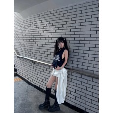 批发韩好甜 WARDEN EDGE 热血街区藏青色无袖上衣女夏短款宽松连帽<b class='q'>T</b>恤