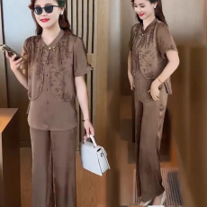 批发2026夏季遮肉显瘦休闲套装女新中式<b class='q'>时尚</b><b class='q'>妈妈装</b>短袖上衣百搭两件套