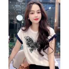 批发重工蝴蝶圆领连肩<b class='q'>T</b><b class='q'>恤</b>女2026夏季新款时尚减龄设计感体恤套头上衣