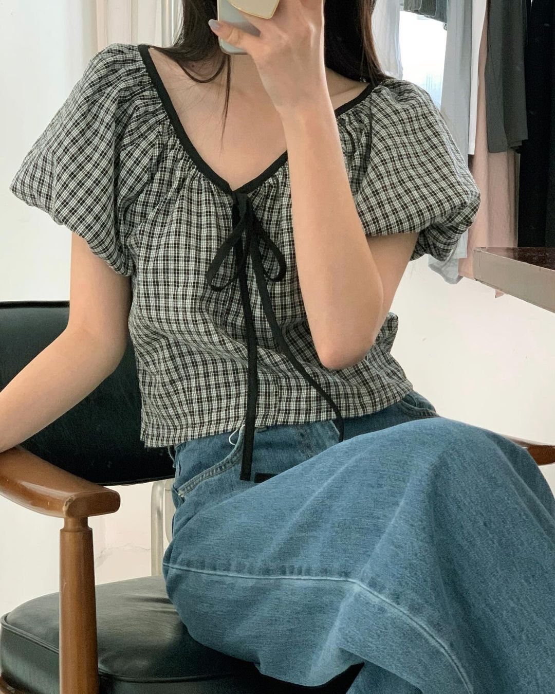 있음 선적 체크무늬 V넥 이전 레이스업 측면 지퍼 맨위