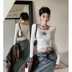 批发韩国外贸韩版秋季新款高弹复古内搭<b class='q'>长袖</b>辣妹修身显瘦短款上衣潮