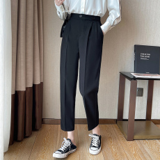 批发烟管西装裤女春秋高腰垂感小个子职业装百搭休闲黑色哈伦<b class='q'>九分</b>裤薄