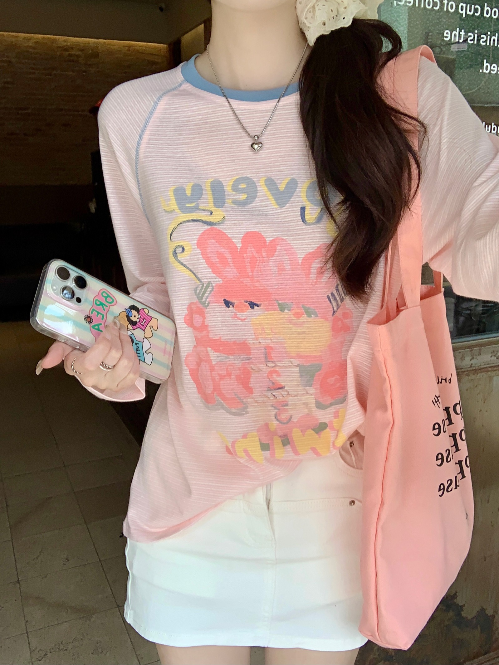 RY5793# 实拍防晒衣女夏2026新款趣味印花设计感明线装饰长袖薄款上衣女装