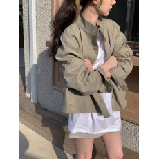 批发2026装外贸新款<b class='q'>韩国</b>衣翻领拉链设计宽松百搭长袖机车服外套