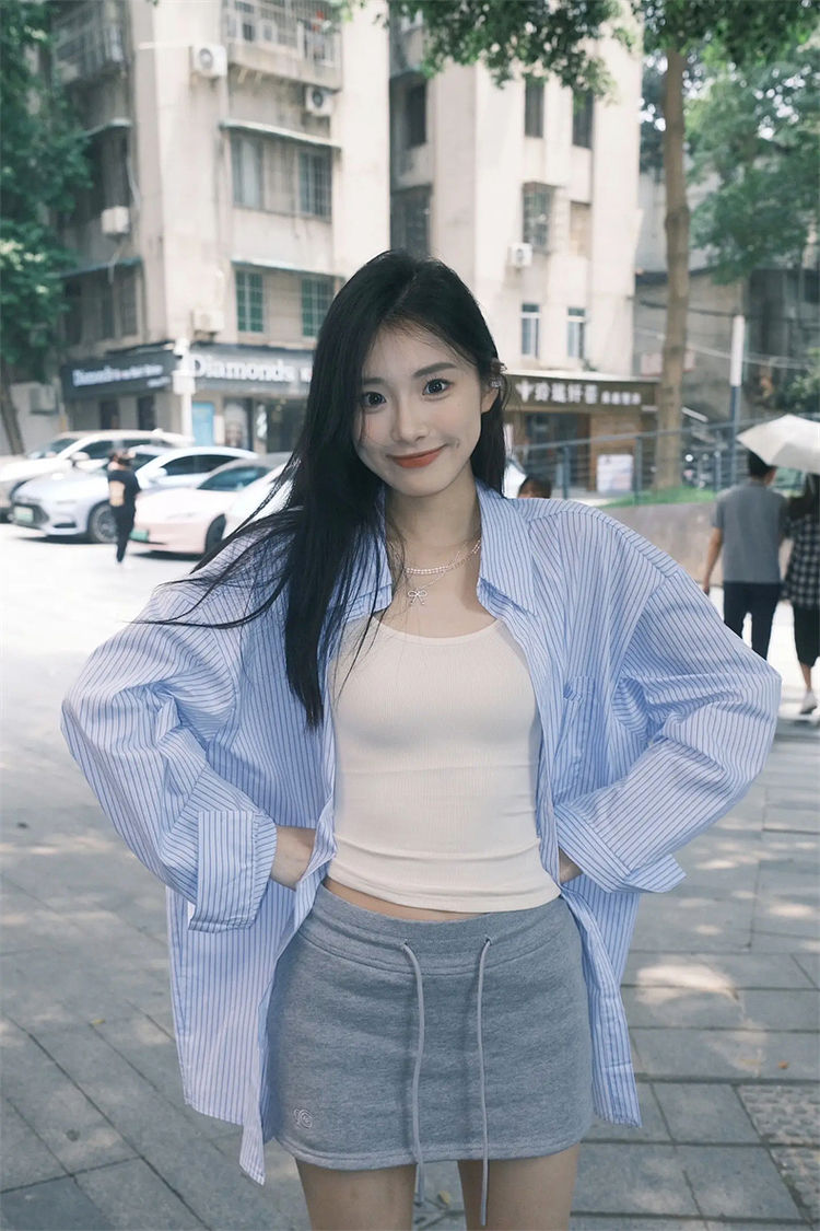 파란색 스트라이프 셔츠 여성 코트 여름 느긋한 바람 한 첨부 된 의류 얇은 스타일 자외선 차단 셔츠 대외 무역 국경 간 폭발