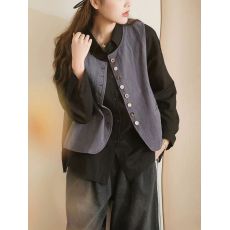 批发官图  水洗皱亚麻棉日系简约做旧宽松马甲背心