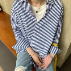 批发复古条纹衬衫女2026春季新款韩版小众设计感宽松百搭港风<b class='q'>长袖</b>上衣