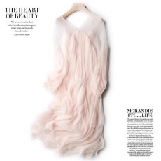 批发一线原单尾单剪标<b class='q'>清仓</b>宽松泡泡袖皱褶桑蚕丝真丝<b class='q'>连衣裙</b>女