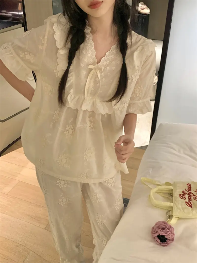 러블리 프렌치 플라워 자수 홈웨어 세트 상세 이미지 2