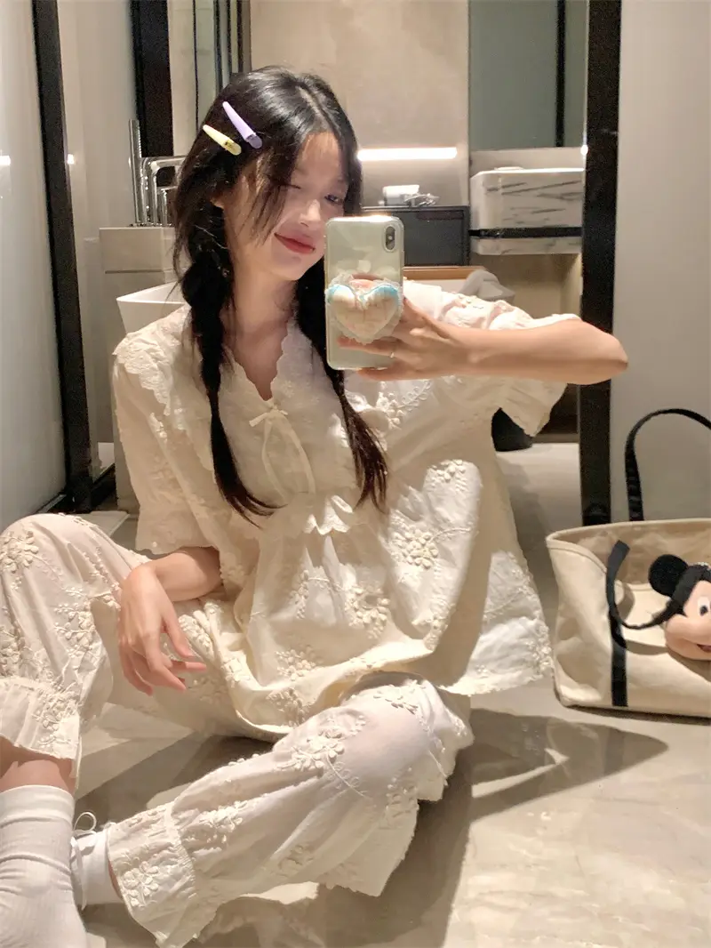 러블리 프렌치 플라워 자수 홈웨어 세트 상세 이미지 5