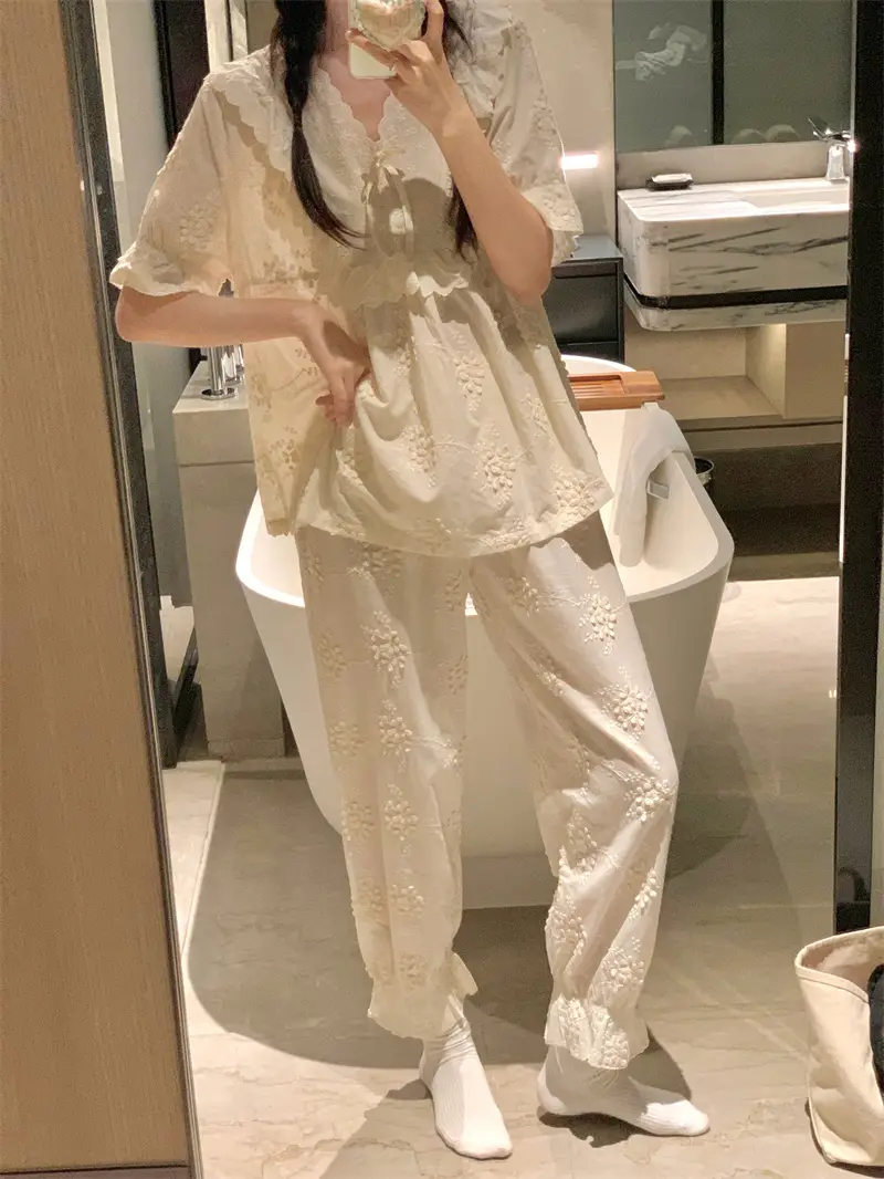 러블리 프렌치 플라워 자수 홈웨어 세트 상세 이미지 8