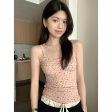 批发实价不减实拍纯欲风木耳花边碎花吊带女夏季打底背心<b class='q'>修身</b>内搭上衣