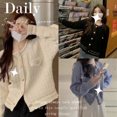 批发<b class='q'>韩国</b>慵懒风针织衫秋冬新款女气质百搭设计感小众短款毛衣开衫外套