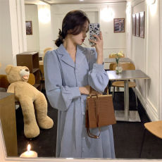 批发春装新款女装法式西装领设计感可甜可盐中长裙子灯芯绒连衣裙