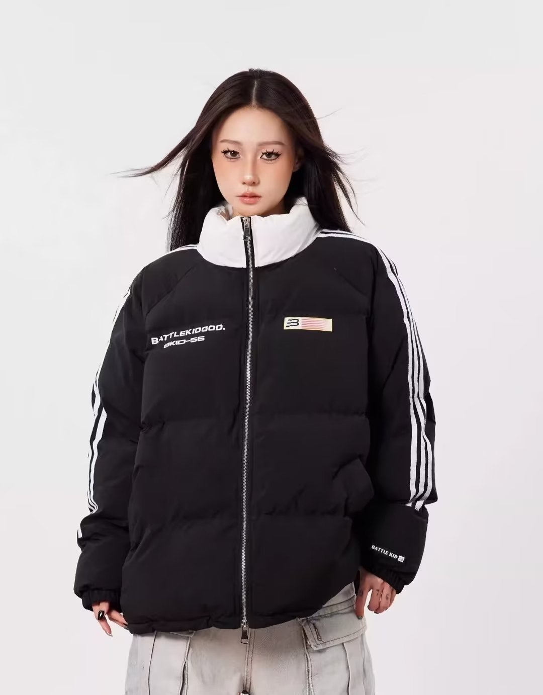아메리칸 국가 조수 브랜드 스트라이프 배너 면 옷 재킷 면 의류 가을 겨울철 보온 두꺼운 커플 맨위 패딩 재킷 bf
