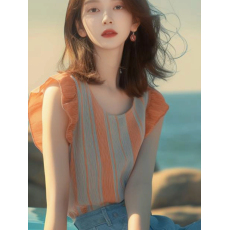 批发初夏流行漂亮小衫小众洋气减龄法式气质绝美撞色<b class='q'>条纹</b>小飞袖<b class='q'>衬衫</b>女