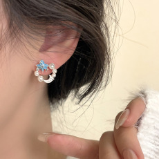 批发S925银针甜美可爱星系月亮耳环轻奢小众百搭气质珍珠耳钉网红耳饰