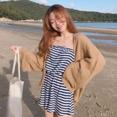 홍콩 느낌 레트로 chic 바람 느긋한 루즈핏 얇은 스타일 긴팔 니트 스웨터 다용도 슬림해 보이는 자외선 차단 의류 오픈 가디건 여성 짧은