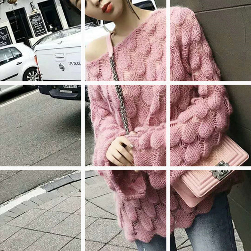 꽃 홈 봄 홀로우 아웃 루즈핏 털 니트 스웨터 여성 풀오버 얇은 스타일 한국 스타일 나팔 소매 맨위
