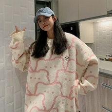 港风盐系圆领毛衣女秋冬新款早秋情侣装ins潮牌慵懒风线衣针织衫