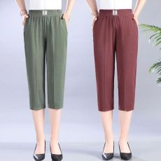 批发2025春夏季新款女士薄裤子中老年女裤高档七分裤宽松休闲直筒裤子
