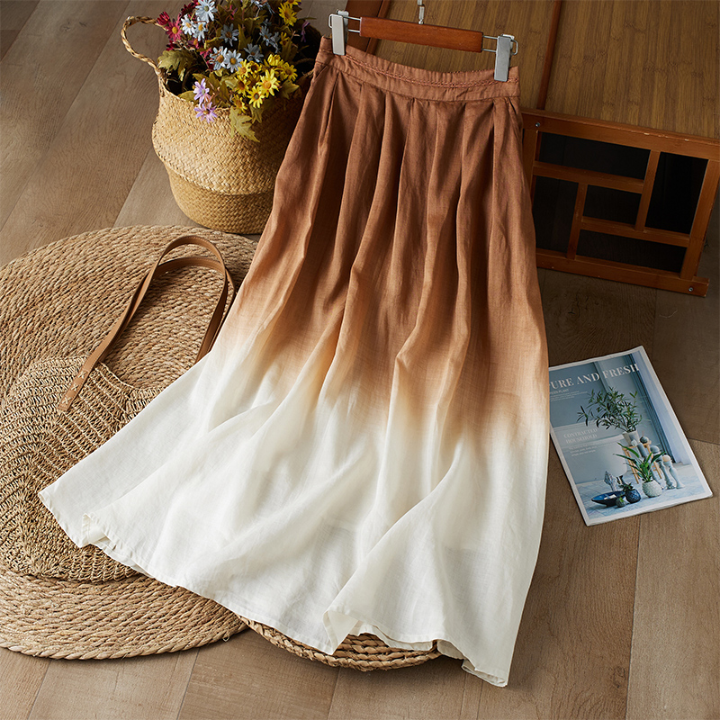 새로운 수공 행침 염색 롱 코트 무릎 아래 반신 스커트 여름 문예 차 염색 길다 셔츠 여성